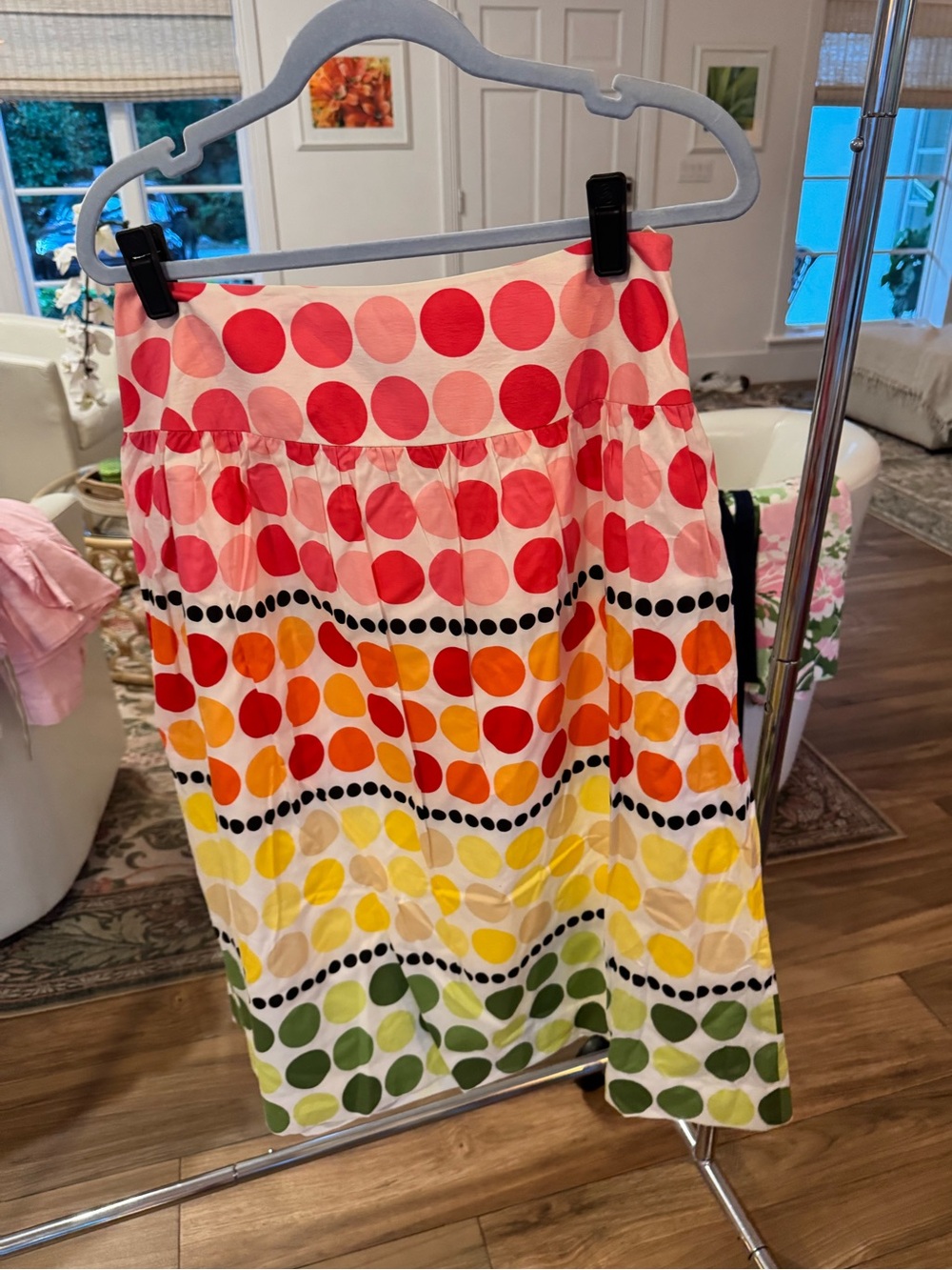 Talbots Multicolor Polka Dot Midi Skirt in Pink, Red, Orange, Yellow, Green